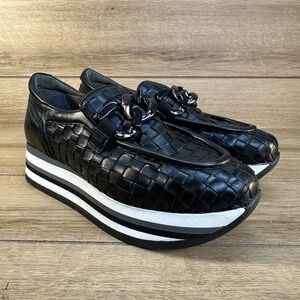 Softwaves Alanis Slip On Leather Platform Shoes Sz 38.5 US 8 Chain Black $330